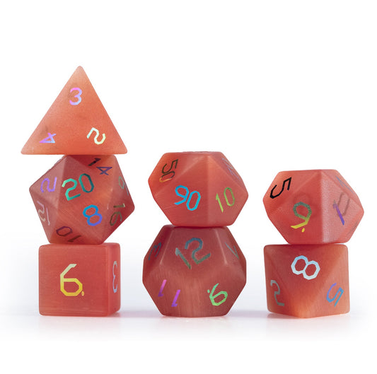 Ensemble de 7 dés polyédriques plaqués œil de chat cramoisi