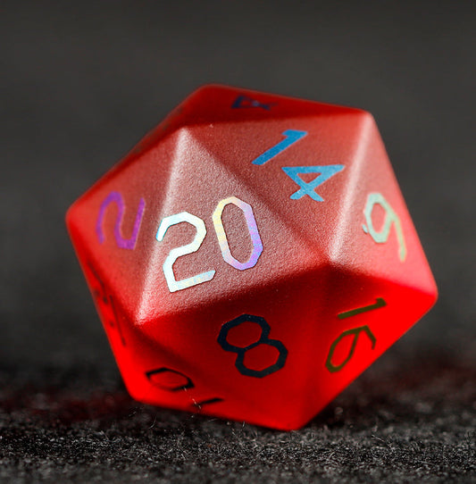 Ensemble de 7 dés polyédriques en verre rouge carmin