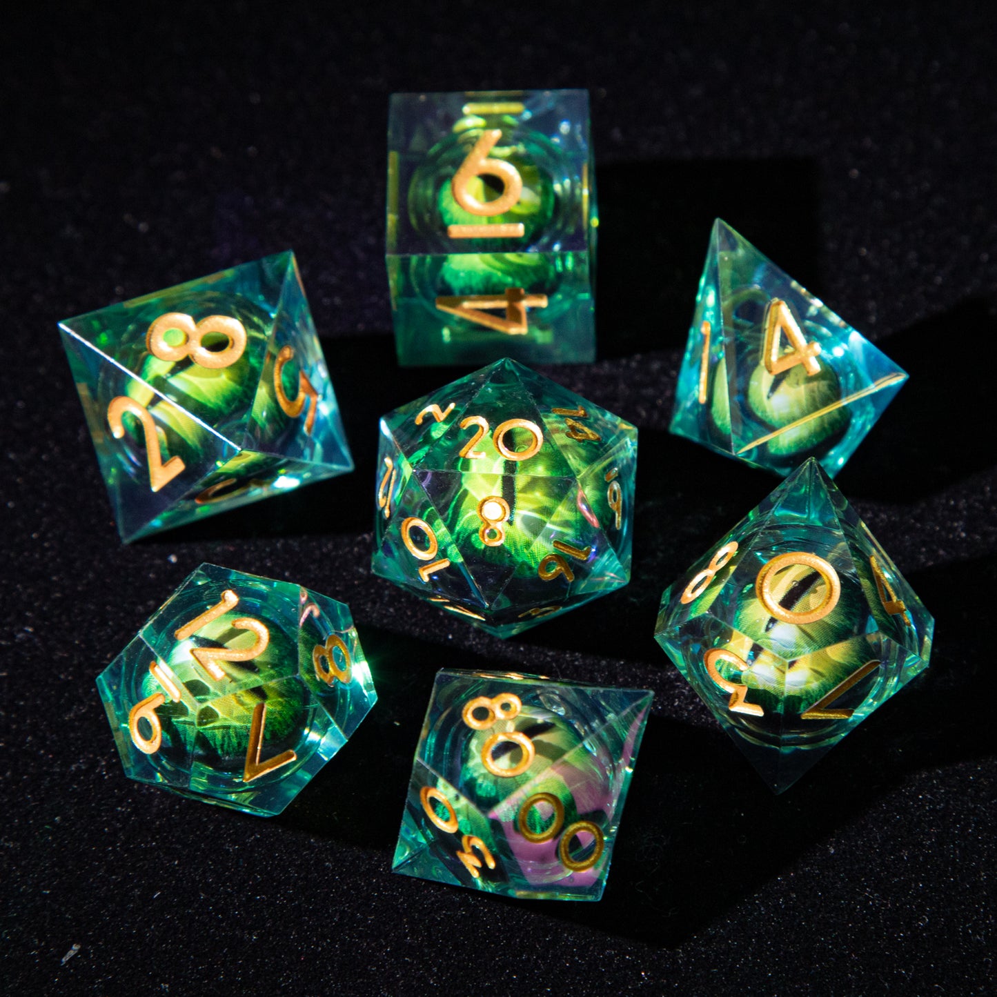 D&D Multi-faceted Resin Dice Set  (Green Dragon Eye)