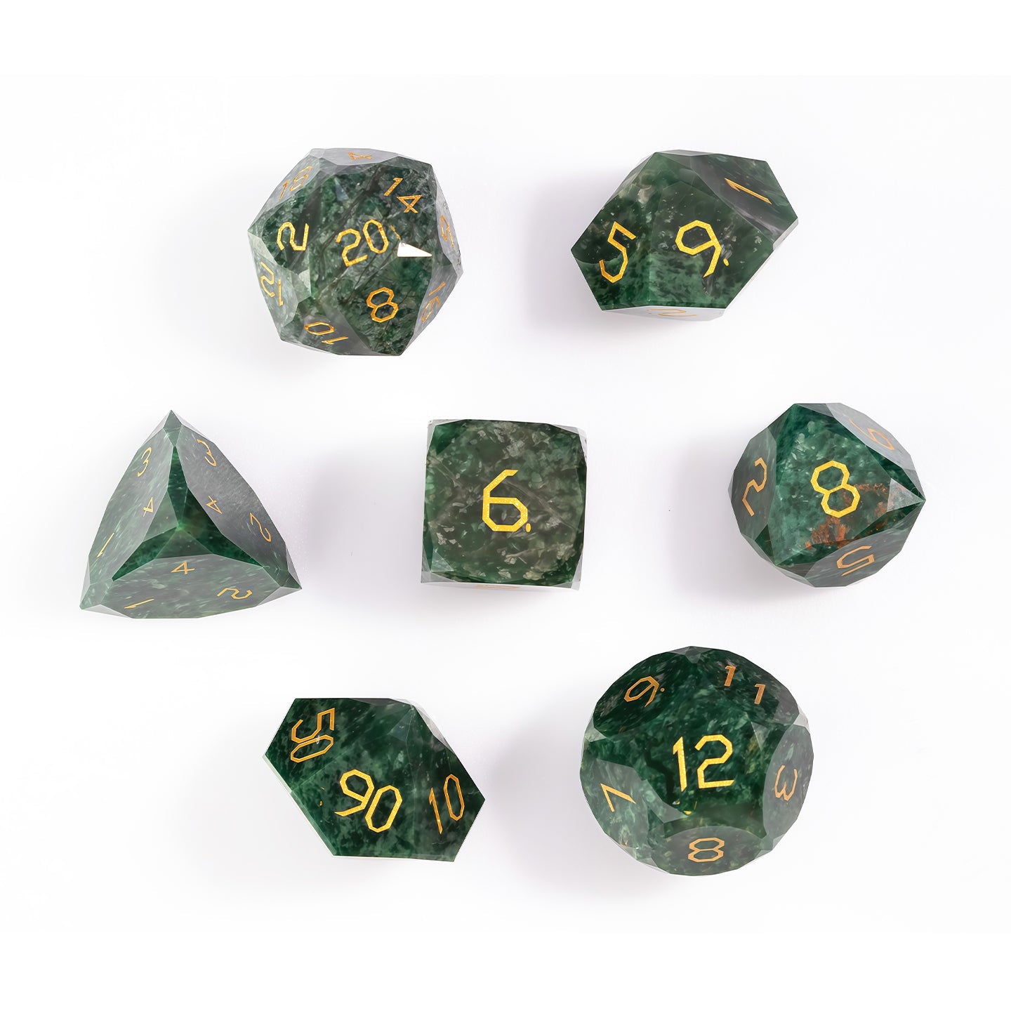 African Jade Diamond-Cut Dice Set | 7-Piece Gemstone D&D Dice