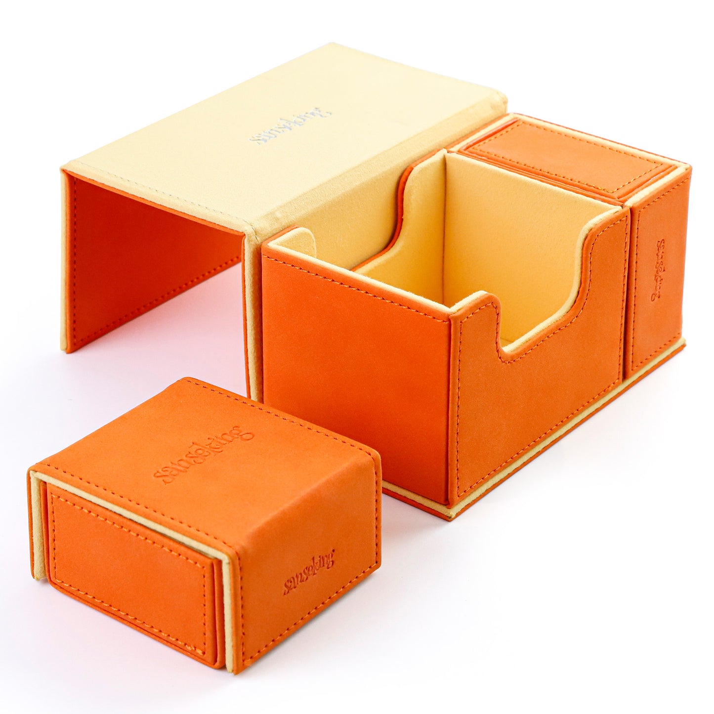 Sanseking TCG Commander Deck Box for MTG Commander Deck Box with Dice Tray Lamb Leather Tcg Deck Box Magic Commander Deck Box for MTG TCG CCG(Orange)