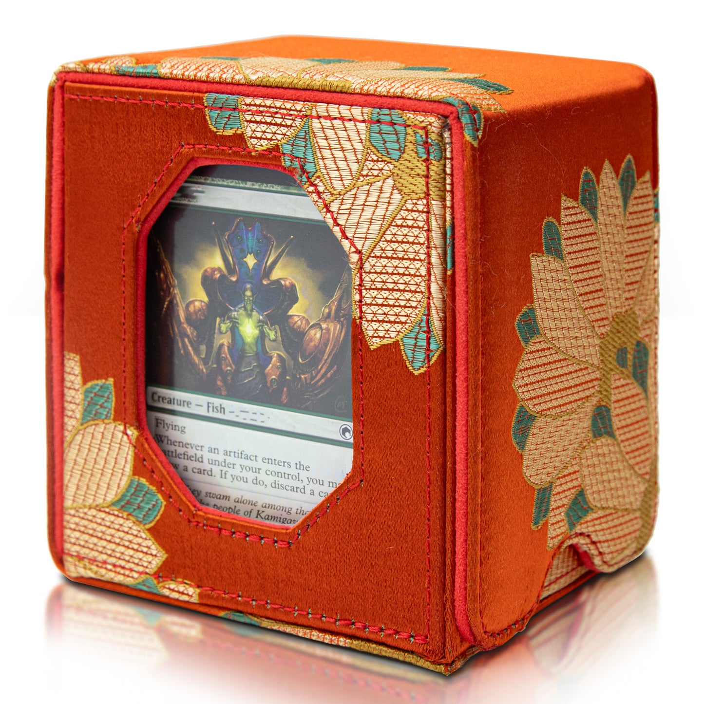 Sanseking Magic Commander Deck Box for MTG Trading Card Storage Box fits 100+ Double Sleeved Card Soft Satin Deck Boxes with Commander Display Window Magic Gift for FaB EDH Commander DND(Orange)