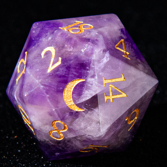 D&D Amethyst Gemstone Engraved Dice Set Moon (Purple)