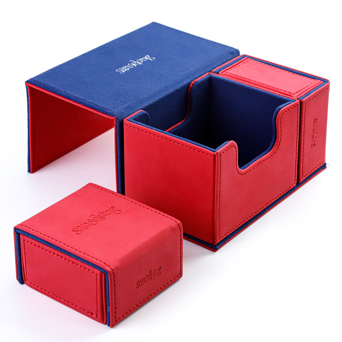 Sanseking TCG Commander Deck Box for MTG Commander Deck Box with Dice Tray Lamb Leather Tcg Deck Box Magic Commander Deck Box for MTG TCG CCG(Red)