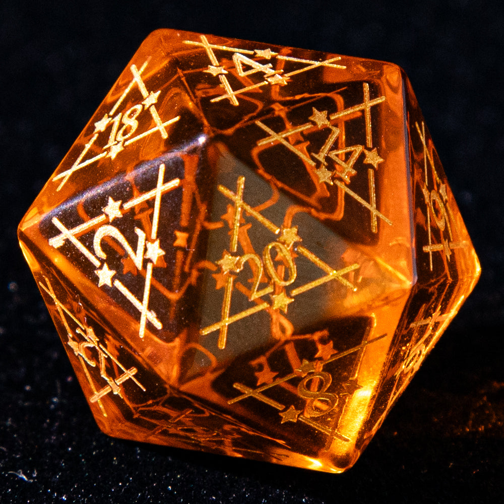 Sanseking D&D Multi-faceted Dichroic Glass Engraved Dice Set Astrology Gold Inked