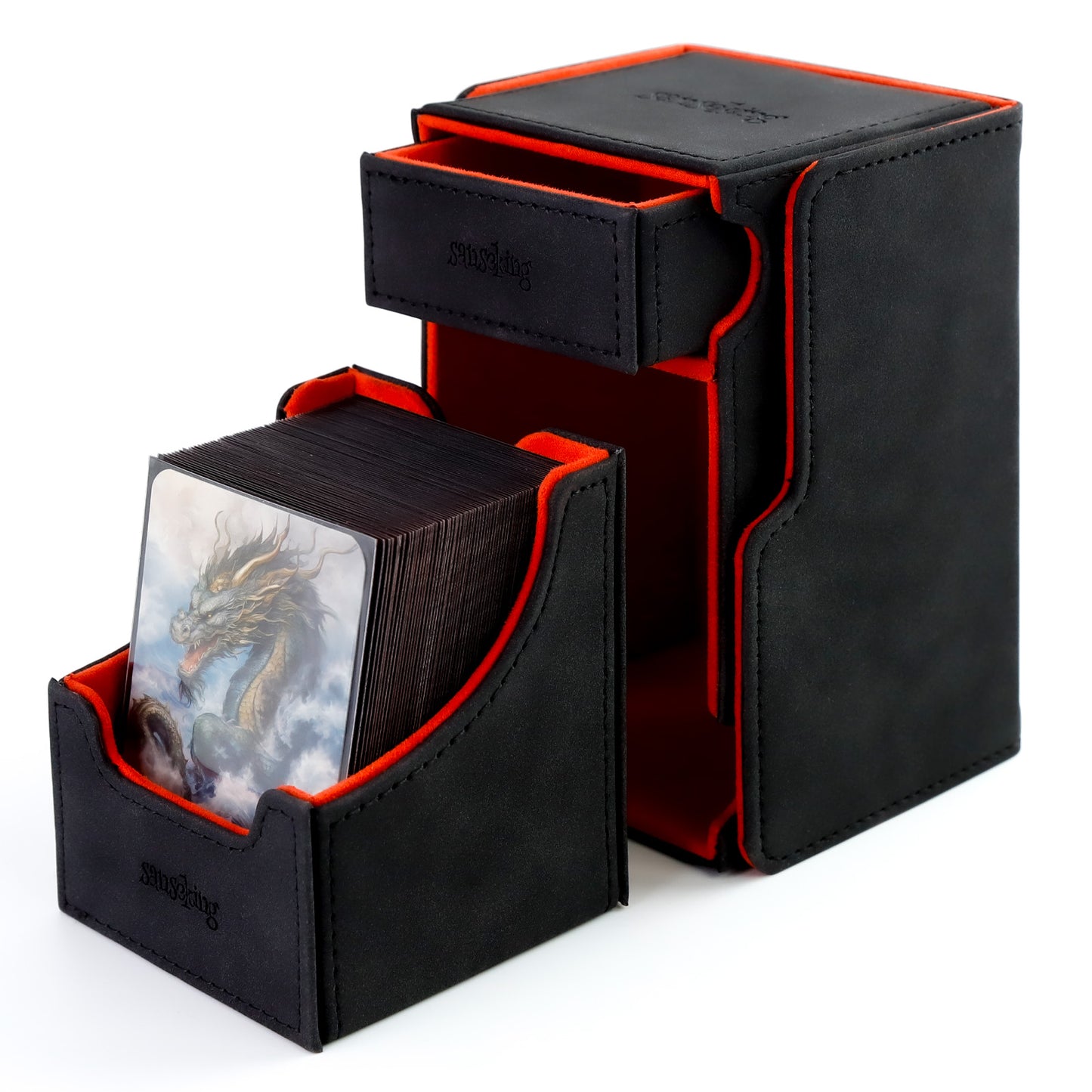 Sanseking TCG Commander Deck Box for MTG Commander Deck Box with Dice Tray Lamb Leather Tcg Deck Box Magic Commander Deck Box for MTG TCG CCG (Black)