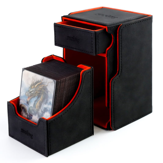 TCG Commander Deck Box with Dice Tray Lamb Leather (Black)