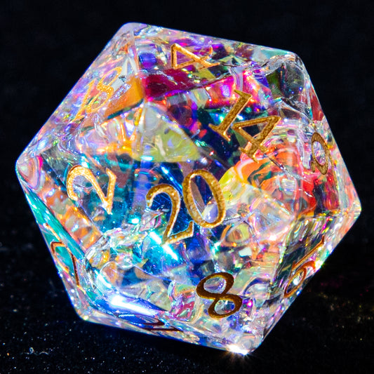 D&D Multi-faceted Prism Glass Gemstone Engraved Dice Set (Colour)