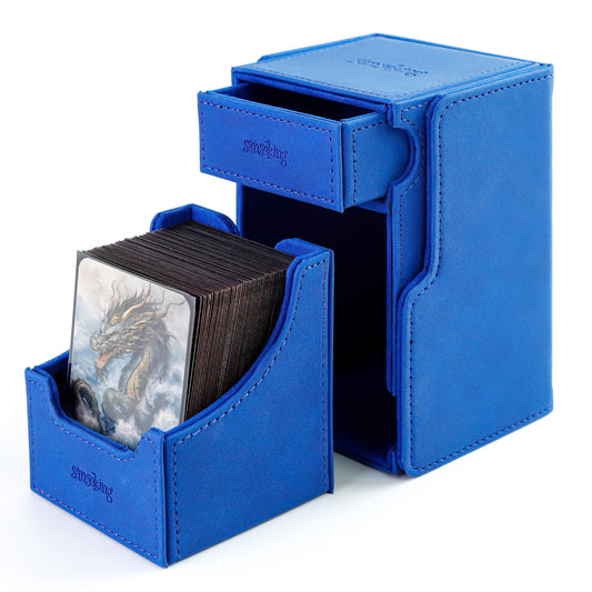 TCG Commander Deck Box with Dice Tray Lamb Leather (Blue)