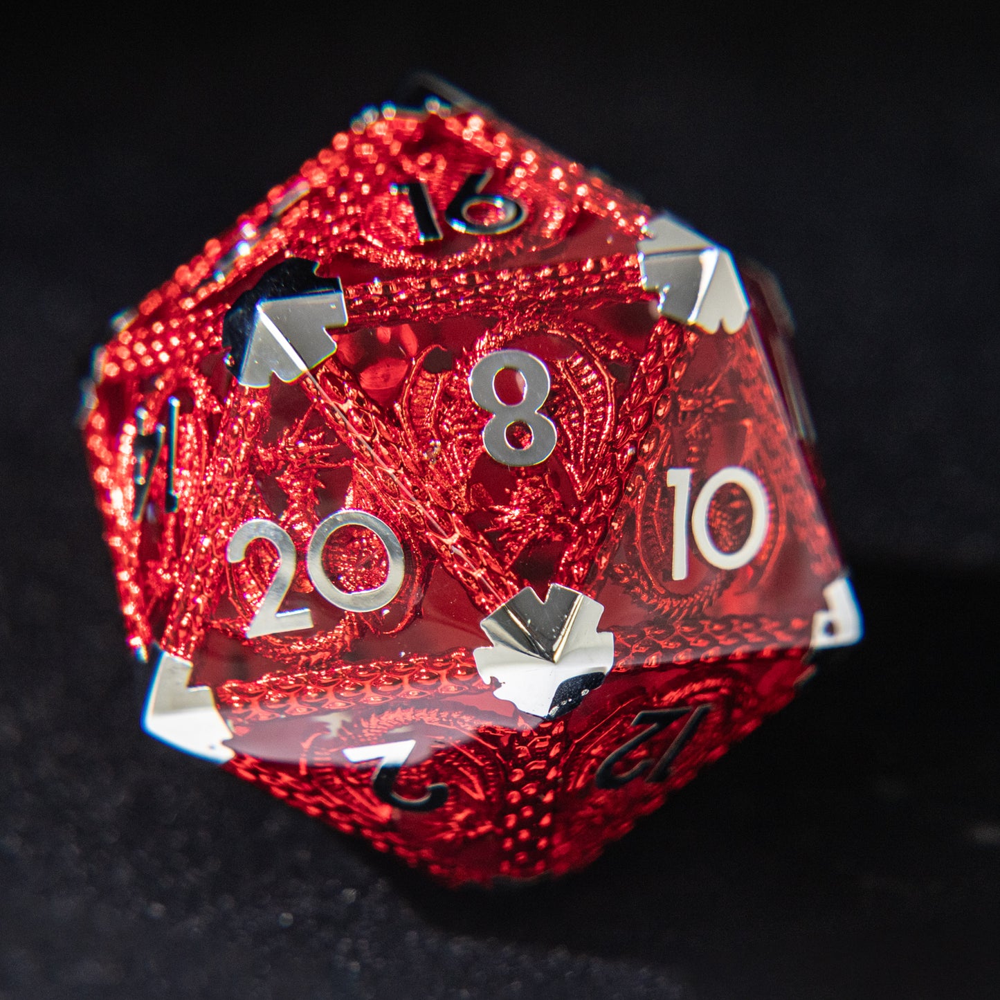 D&D Multi-faceted Single Hollowed Metal Dice (Red and Silver)