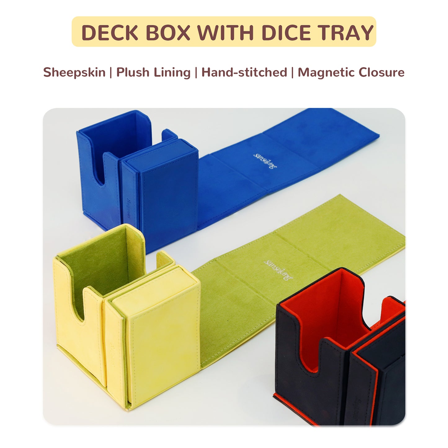 TCG Commander Deck Box with Dice Tray Lamb Leather (Yellow and Green)