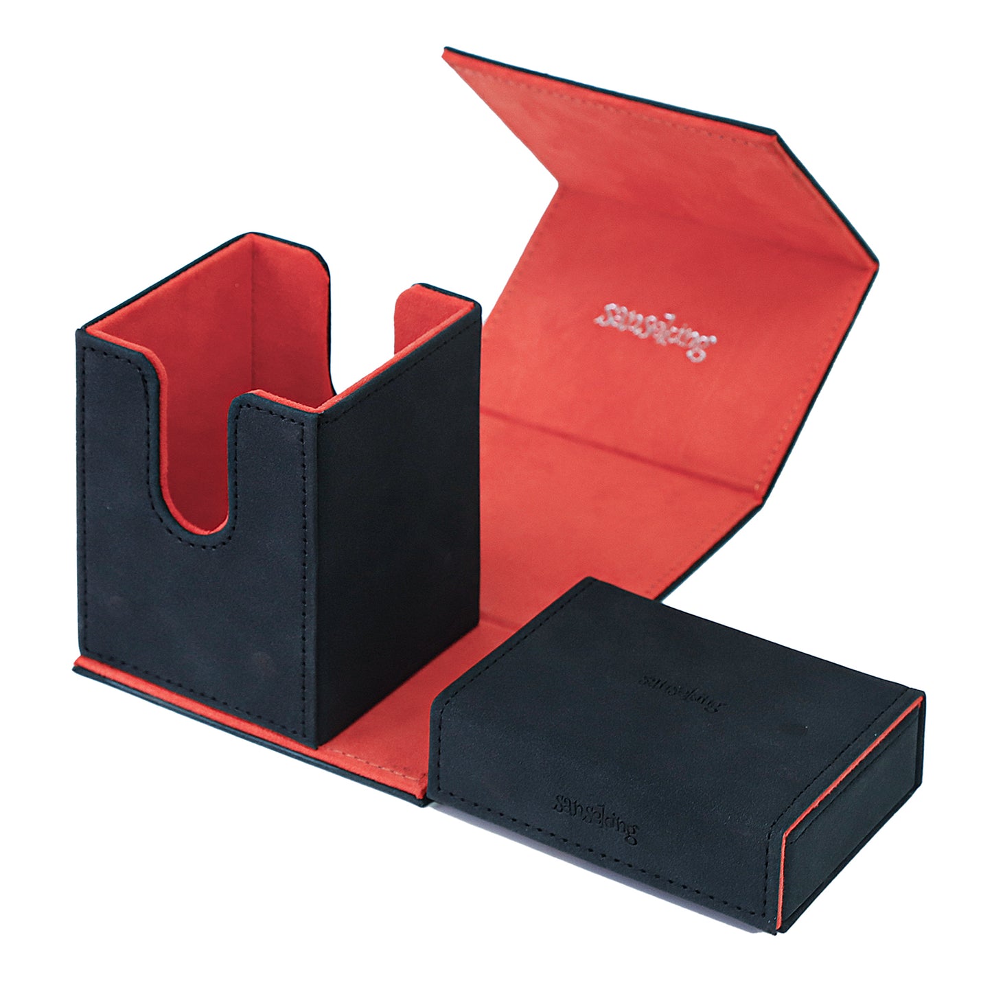 Sanseking TCG Commander Deck Box for MTG Commander Deck Box with Dice Tray Lamb Leather Tcg Deck Box Magic Commander Deck Box for MTG TCG CCG (Black)