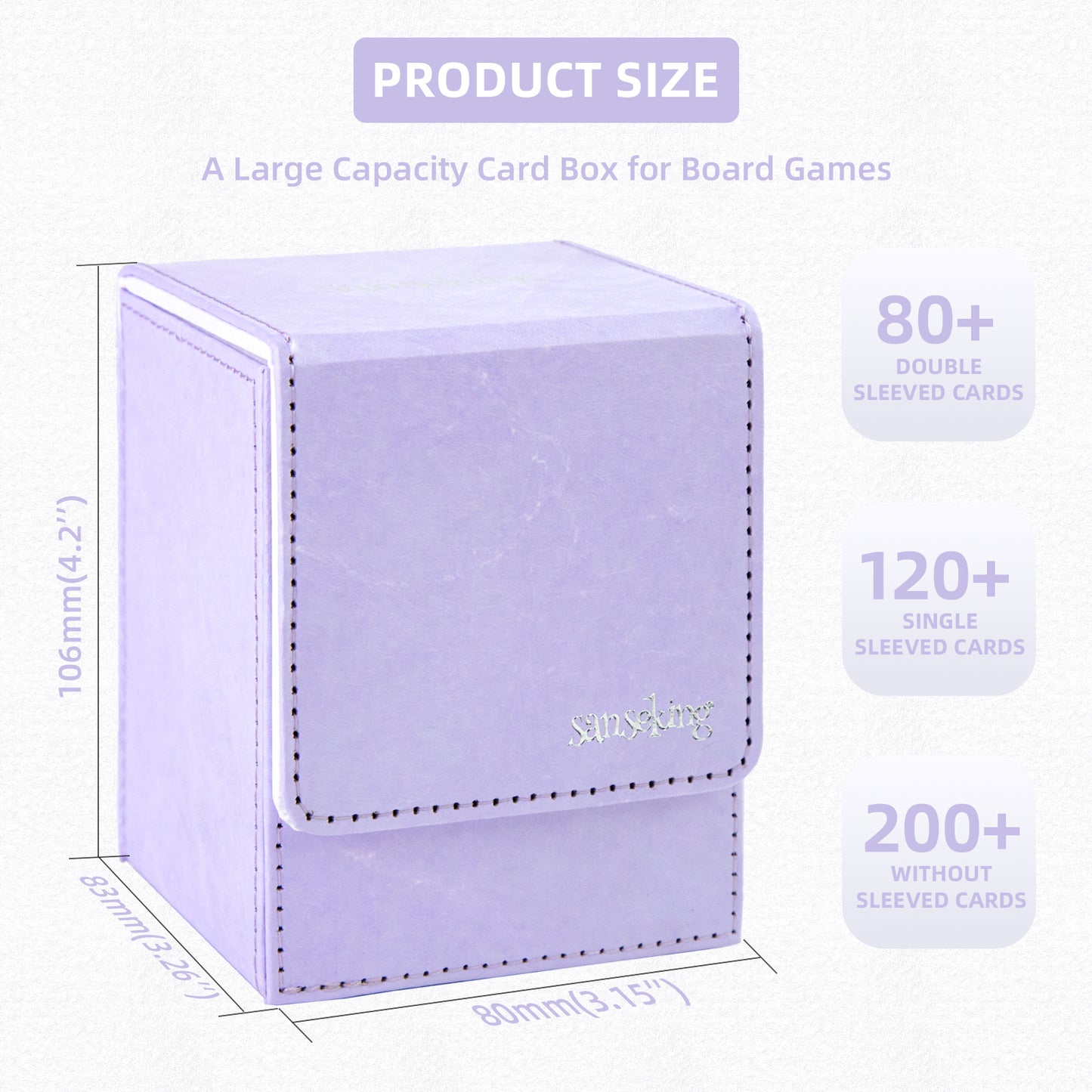 Sanseking Magic Card Deck Box for MTG Single Deck Card Box fits 100+ TCG Sleeved Cards Tyvek® Paper Card Box Top Loading Card Boxes Magic Gift for MTG TCG CCG (Vertical,Light Purple)