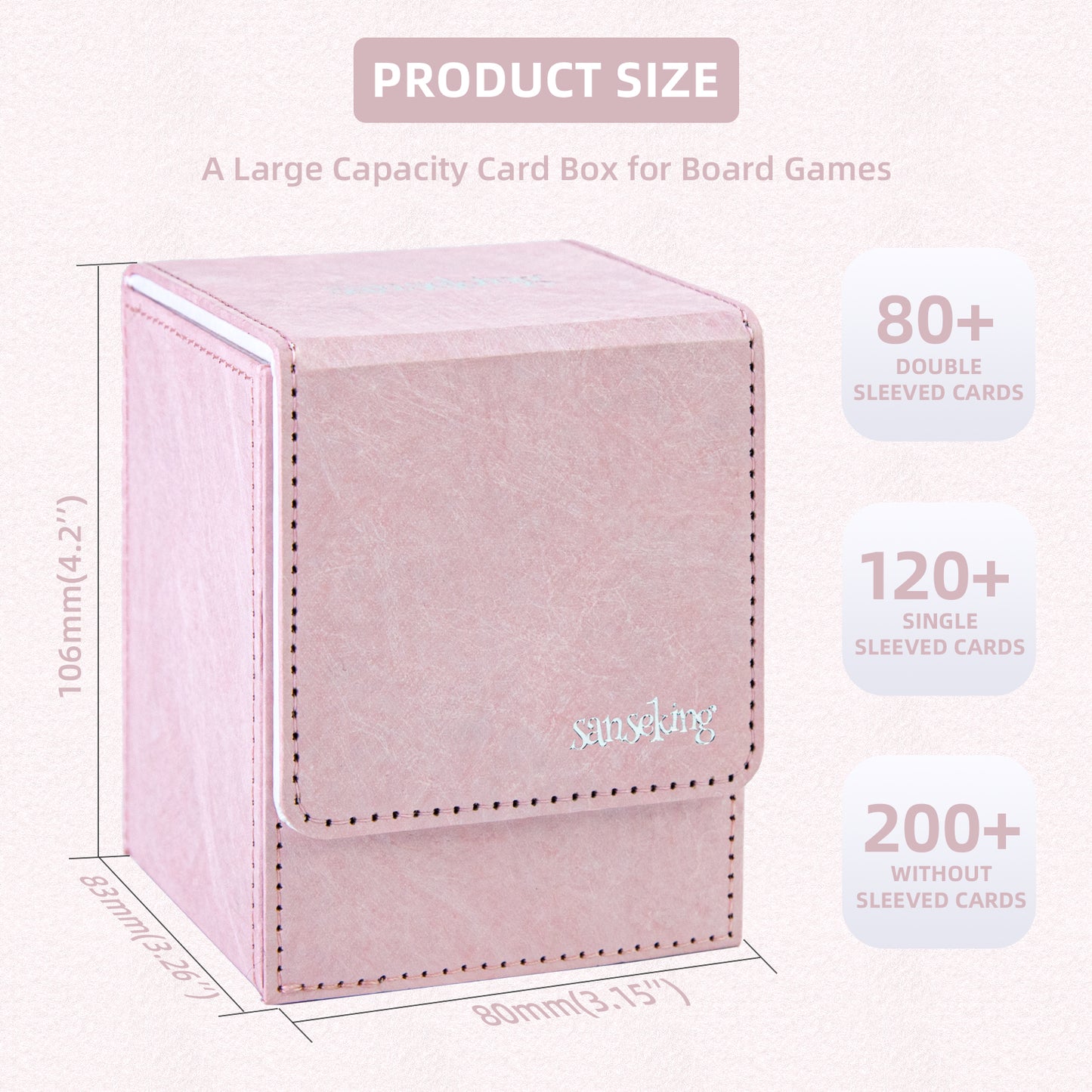 Sanseking Magic Card Deck Box for MTG Single Deck Card Box fits 100+ TCG Sleeved Cards Tyvek® Paper Card Box Top Loading Card Boxes Magic Gift for MTG TCG CCG (Vertical,Pink)
