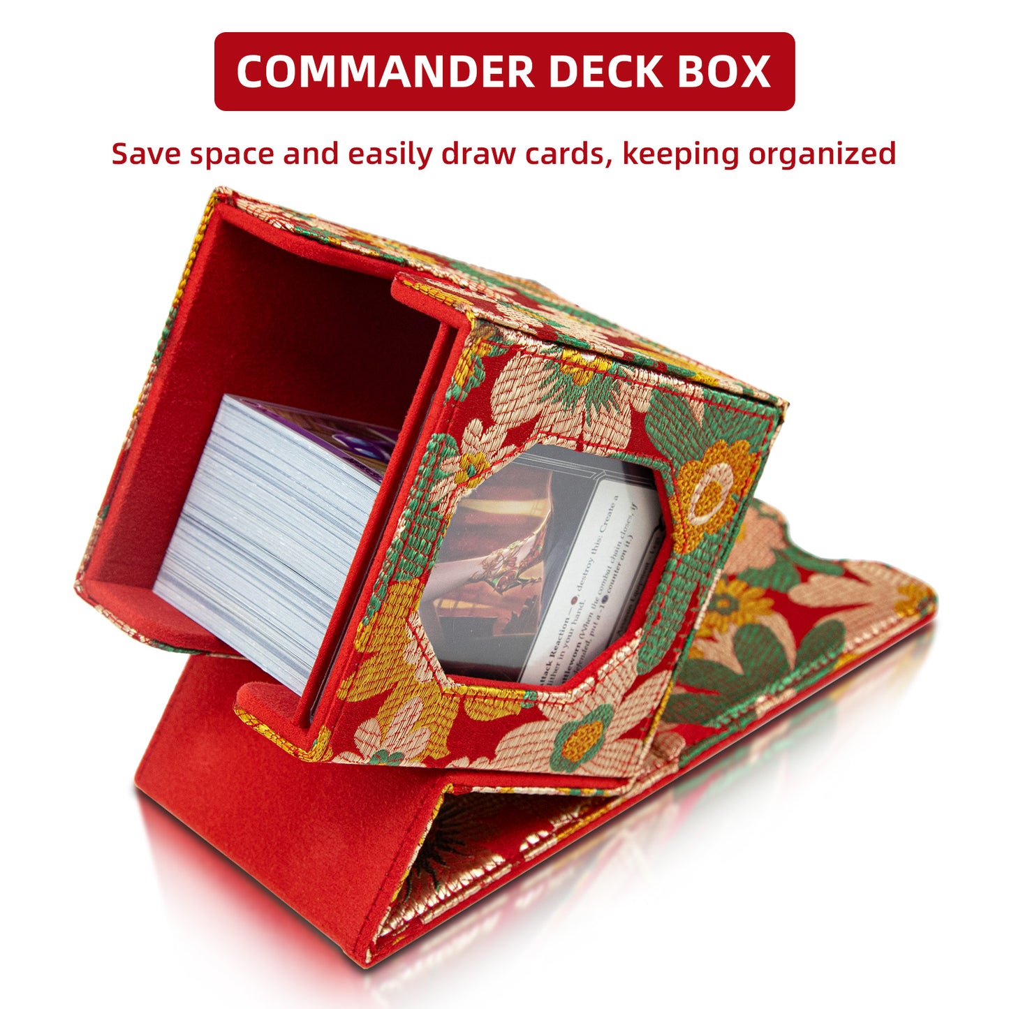 Sanseking Magic Commander Deck Box for MTG Trading Card Storage Box fits 100+ Double Sleeved Card Soft Satin Deck Boxes with Commander Display Window Magic Gift for FaB EDH Commander DND(Red)