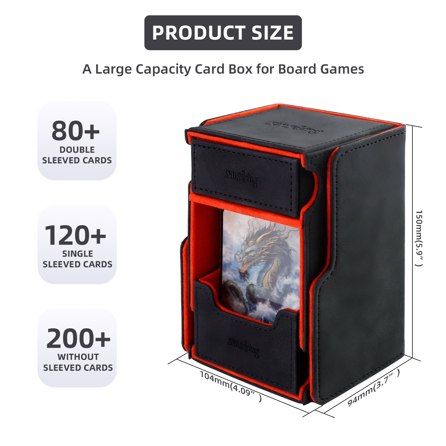 Sanseking TCG Commander Deck Box for MTG Commander Deck Box with Dice Tray Lamb Leather Tcg Deck Box Magic Commander Deck Box for MTG TCG CCG (Black)