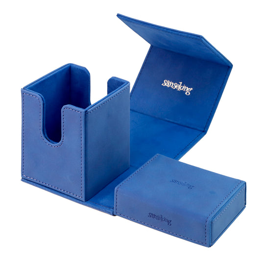 TCG Commander Deck Box with Dice Tray Lamb Leather (Klein Blue)