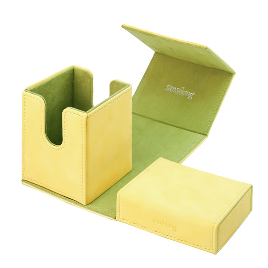 TCG Commander Deck Box with Dice Tray Lamb Leather (Yellow and Green)