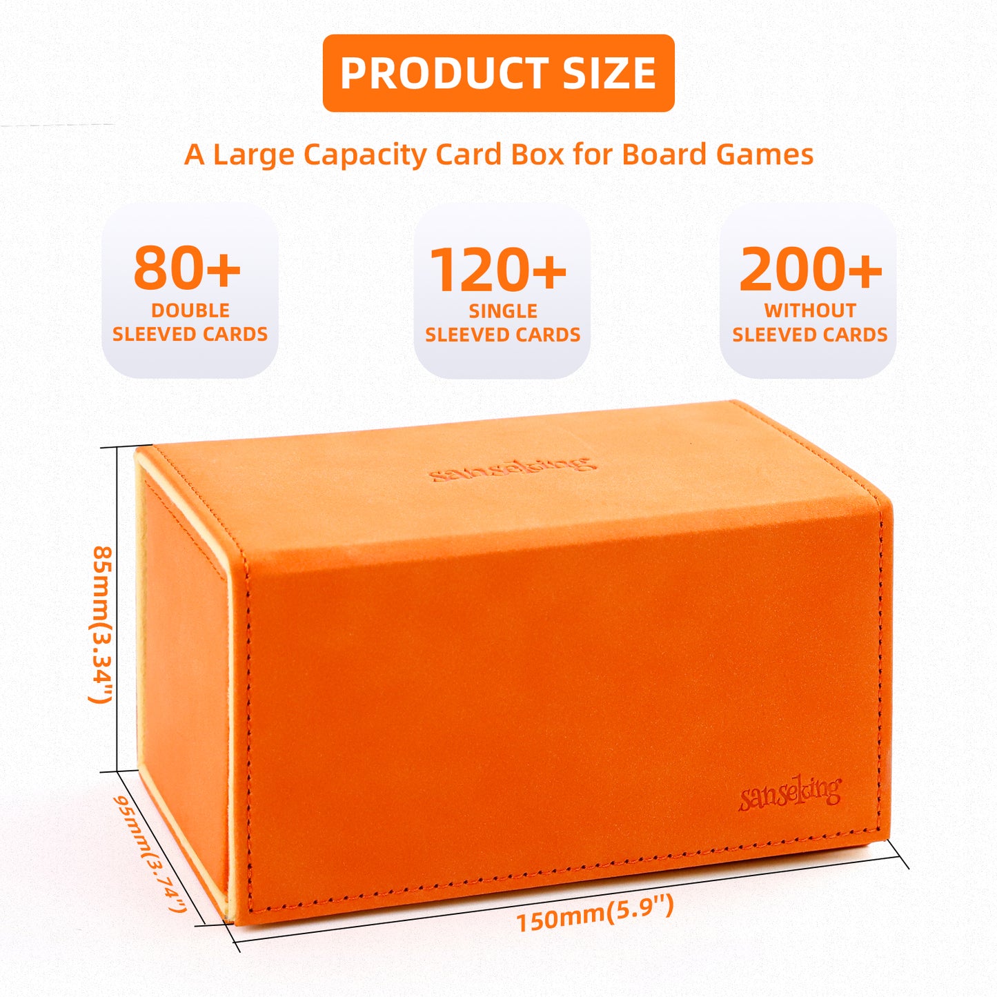 Sanseking TCG Commander Deck Box for MTG Commander Deck Box with Dice Tray Lamb Leather Tcg Deck Box Magic Commander Deck Box for MTG TCG CCG(Orange)