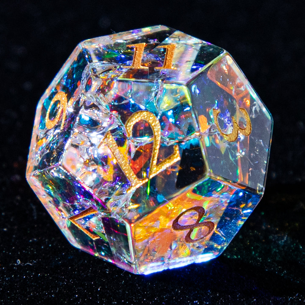 Sanseking D&D Multi-faceted Prism Glass Gemstone Engraved Dice Set (Colour)