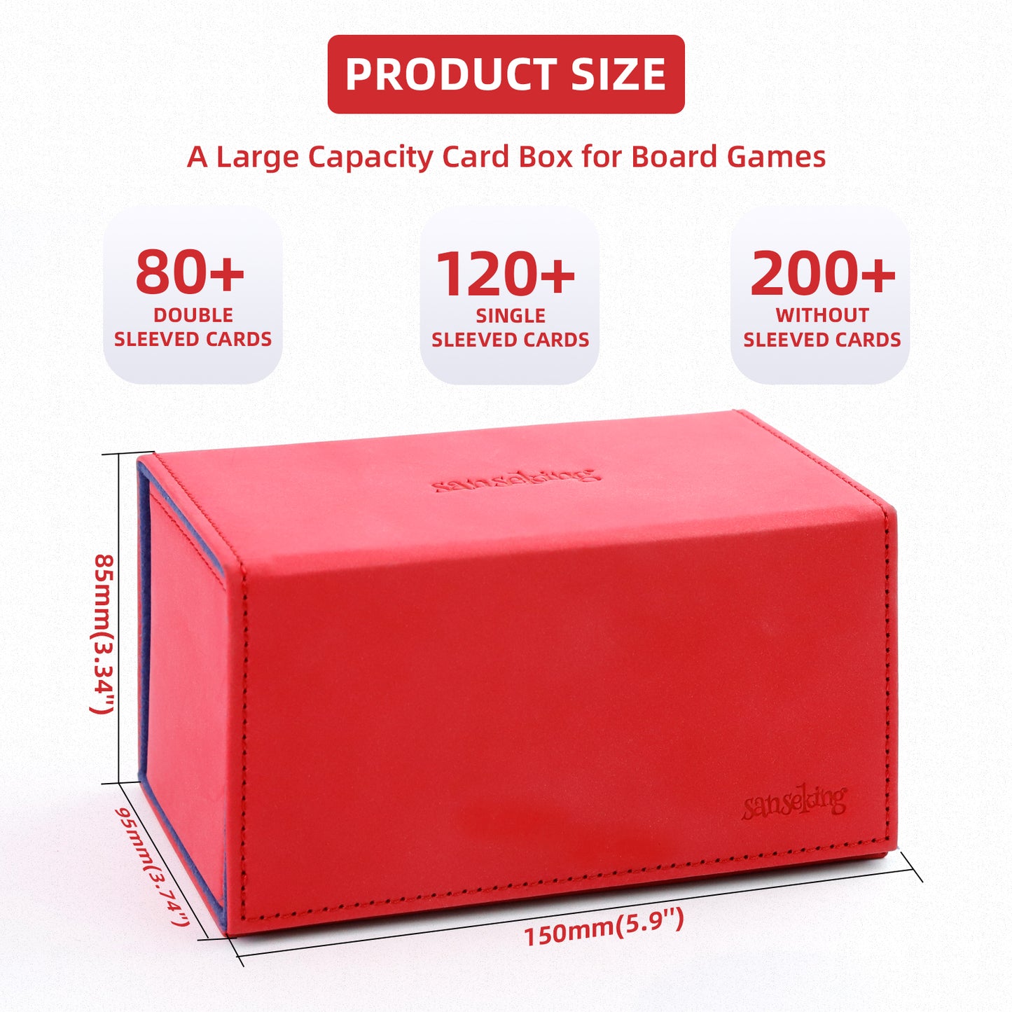 Sanseking TCG Commander Deck Box for MTG Commander Deck Box with Dice Tray Lamb Leather Tcg Deck Box Magic Commander Deck Box for MTG TCG CCG(Red)