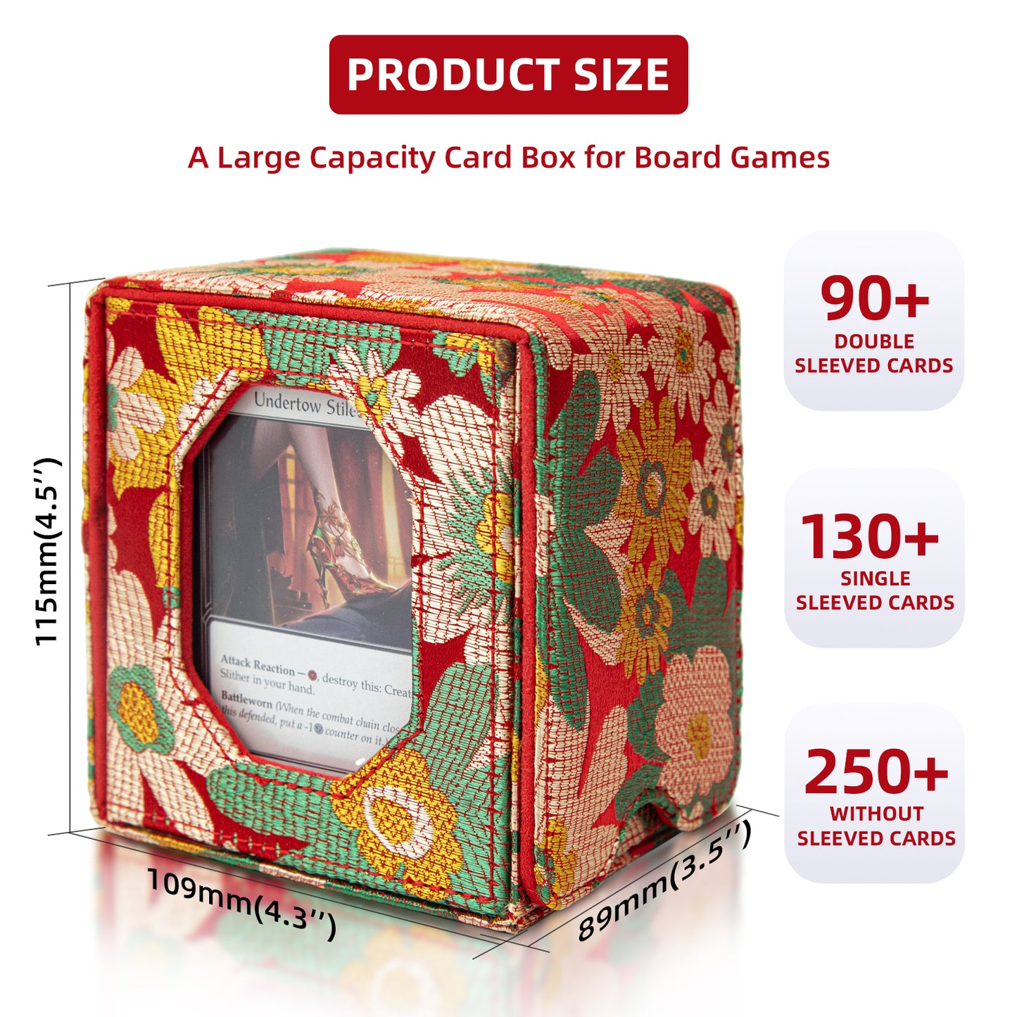 Sanseking Magic Commander Deck Box for MTG Trading Card Storage Box fits 100+ Double Sleeved Card Soft Satin Deck Boxes with Commander Display Window Magic Gift for FaB EDH Commander DND(Red)