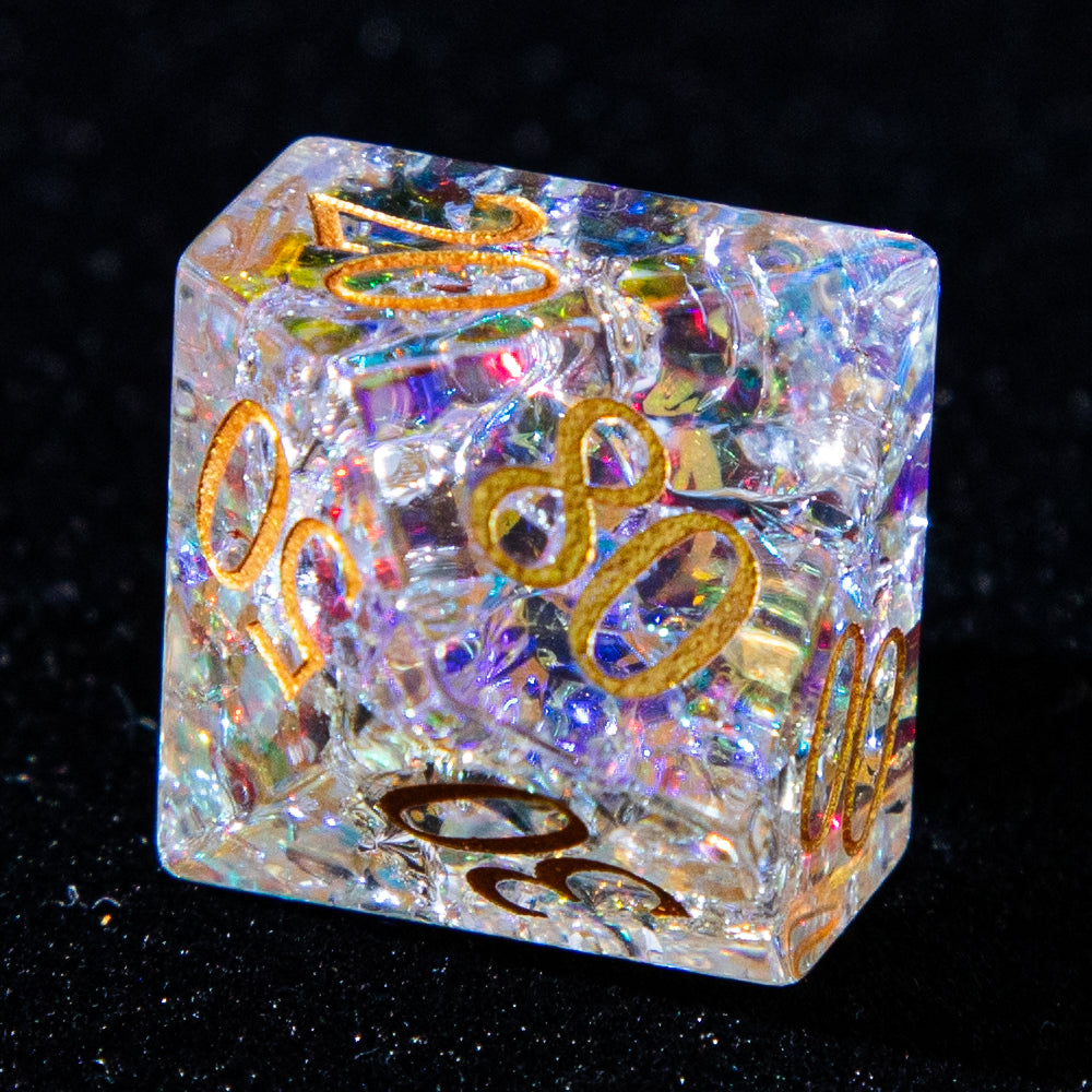 Sanseking D&D Multi-faceted Prism Glass Gemstone Engraved Dice Set (Colour)