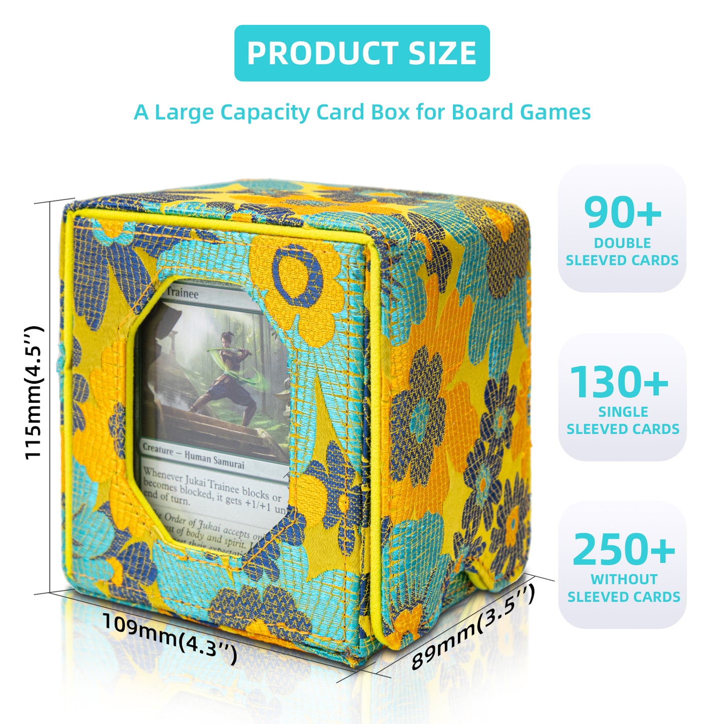 Sanseking Magic Commander Deck Box for MTG Trading Card Storage Box fits 100+ Double Sleeved Card Soft Satin Deck Boxes with Commander Display Window Magic Gift for FaB EDH Commander DND(Golden)