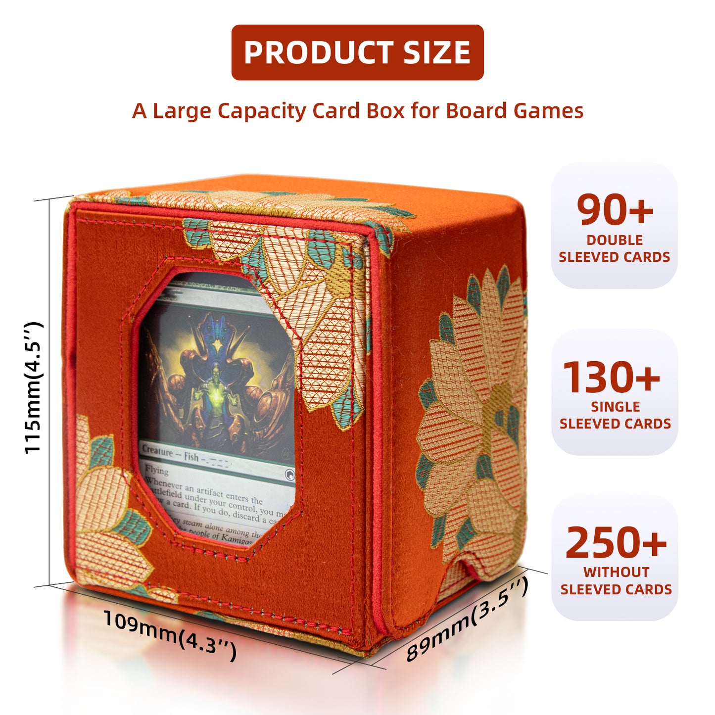 Sanseking Magic Commander Deck Box for MTG Trading Card Storage Box fits 100+ Double Sleeved Card Soft Satin Deck Boxes with Commander Display Window Magic Gift for FaB EDH Commander DND(Orange)