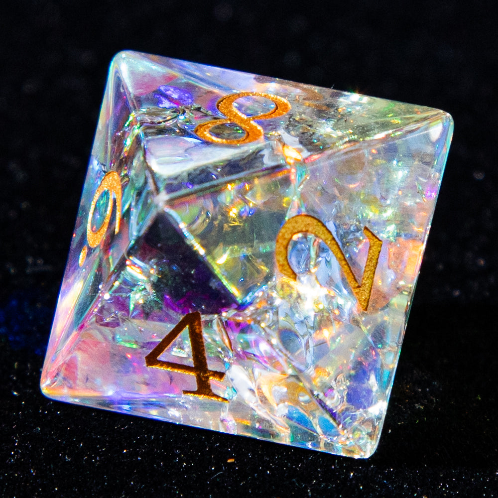 Sanseking D&D Multi-faceted Prism Glass Gemstone Engraved Dice Set (Colour)