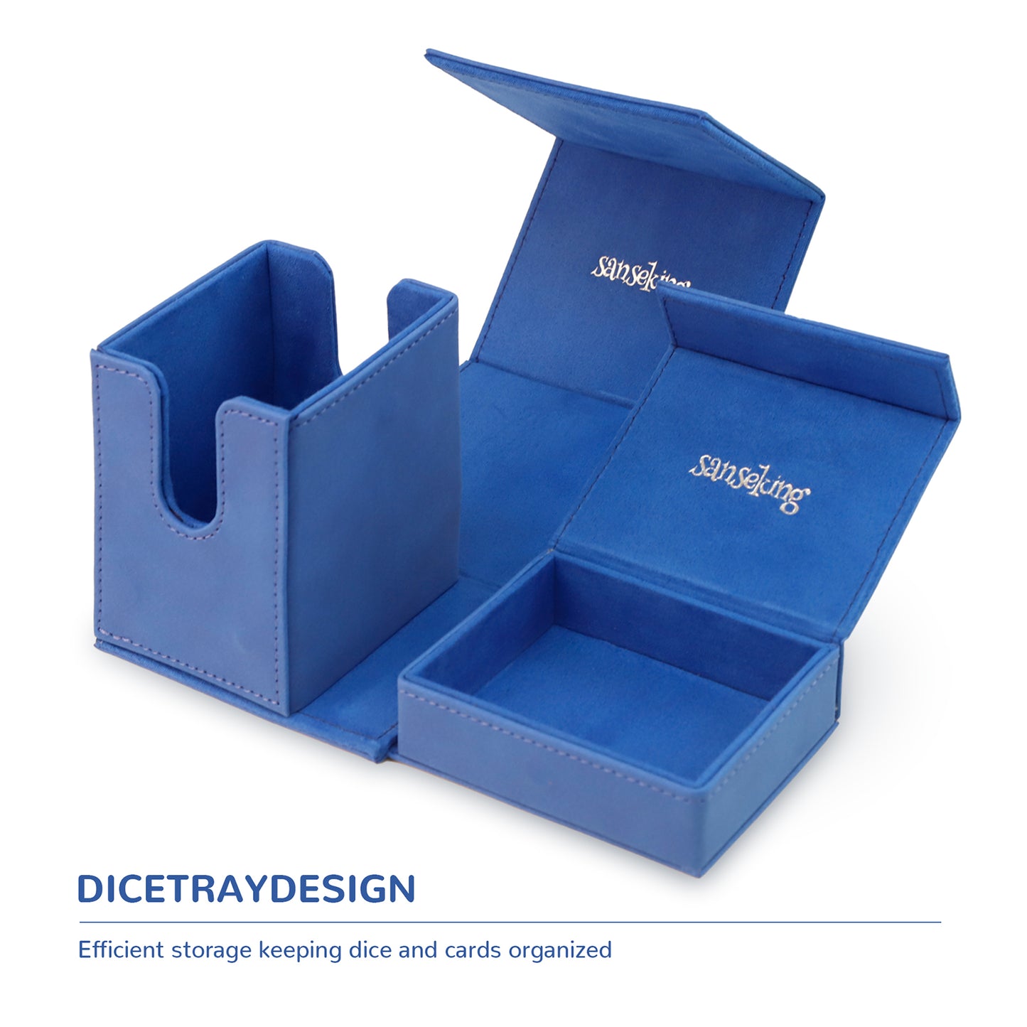 TCG Commander Deck Box with Dice Tray Lamb Leather (Klein Blue)