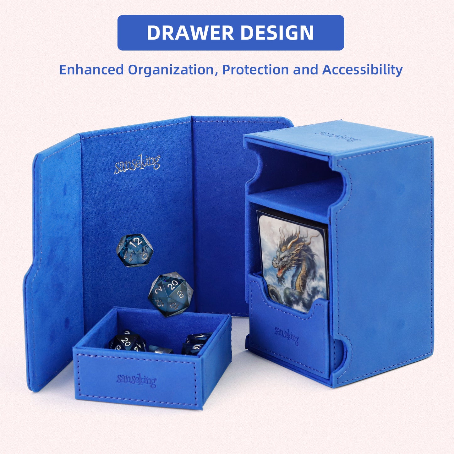 TCG Commander Deck Box with Dice Tray Lamb Leather (Blue)
