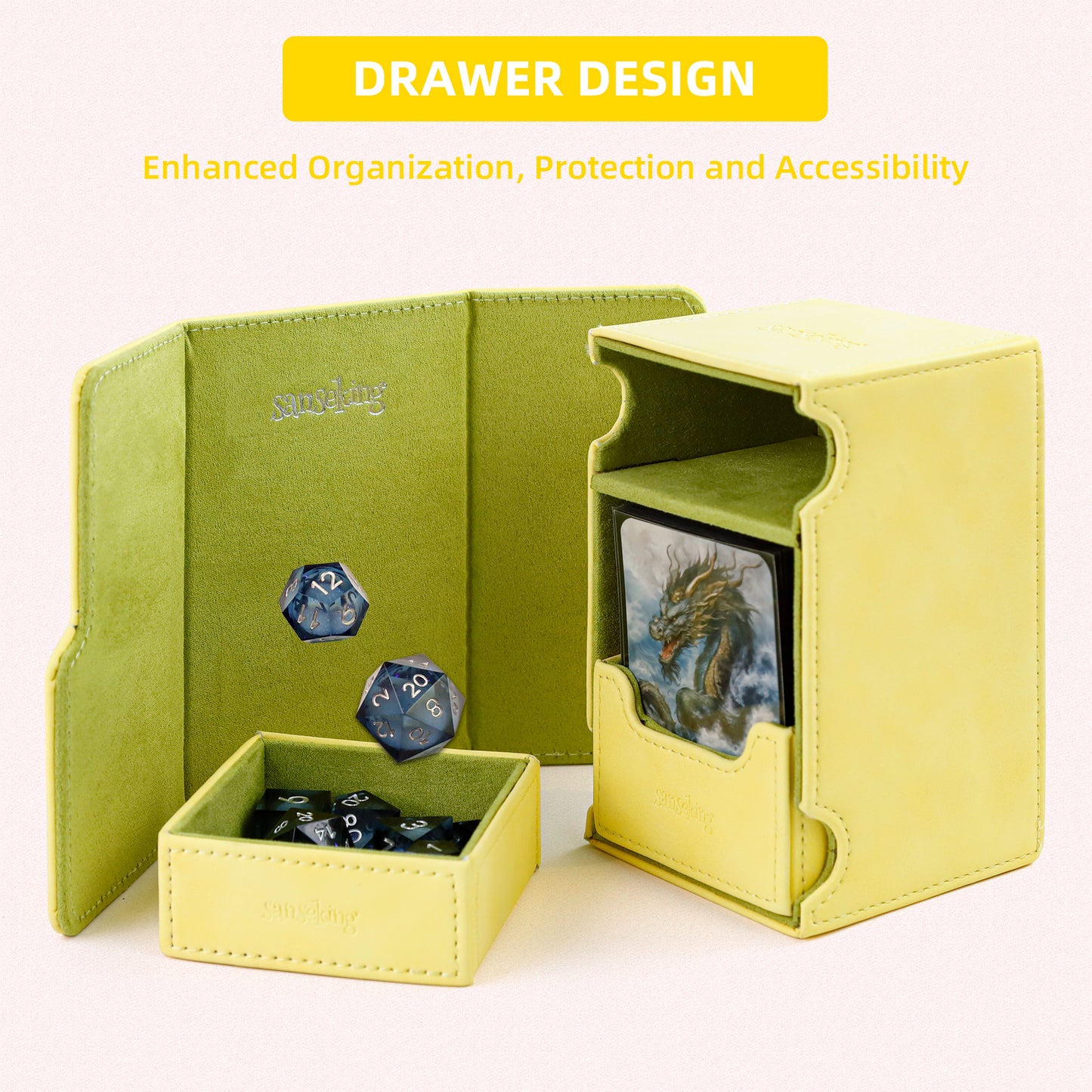 TCG Commander Deck Box with Dice Tray Lamb Leather (Yellow)