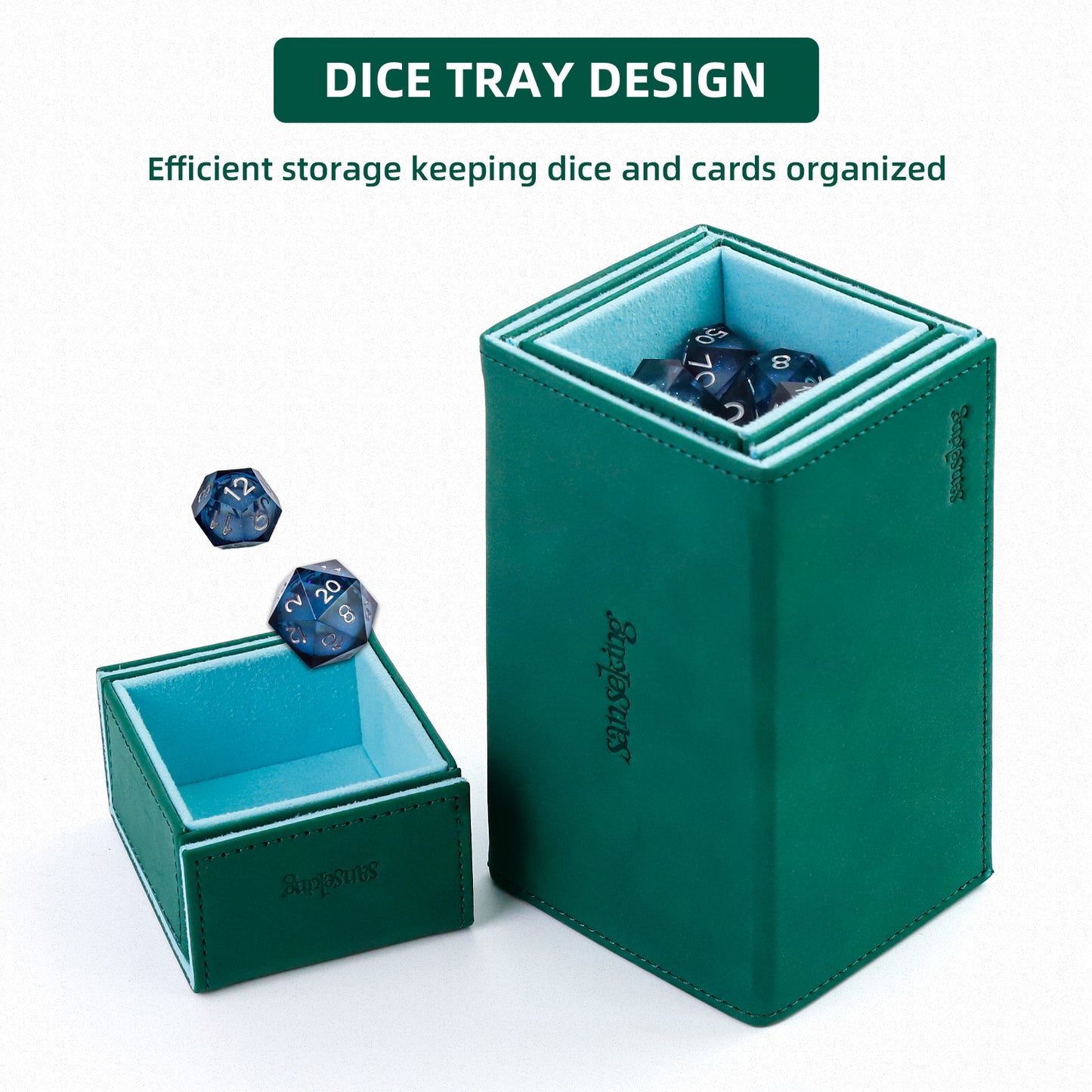 TCG Commander Deck Box with Dice Tray Lamb Leather (Green)