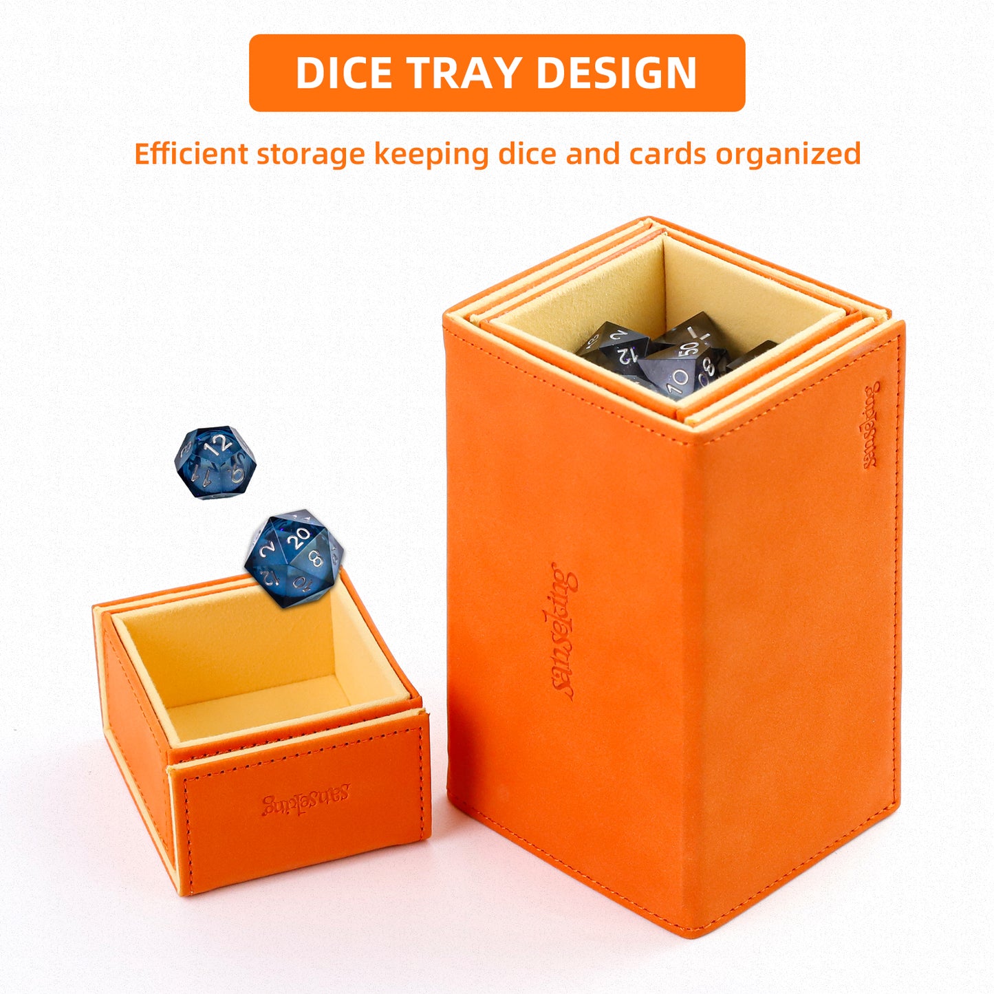 Sanseking TCG Commander Deck Box for MTG Commander Deck Box with Dice Tray Lamb Leather Tcg Deck Box Magic Commander Deck Box for MTG TCG CCG(Orange)