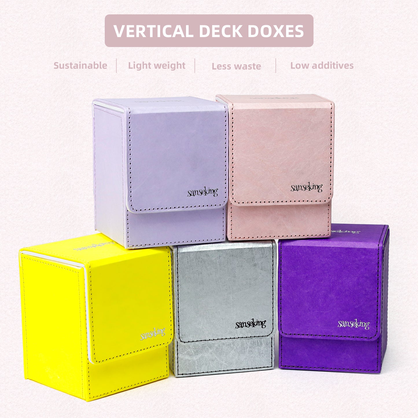 Sanseking Magic Card Deck Box for MTG Single Deck Card Box fits 100+ TCG Sleeved Cards Tyvek® Paper Card Box Top Loading Card Boxes Magic Gift for MTG TCG CCG (Vertical,Pink)