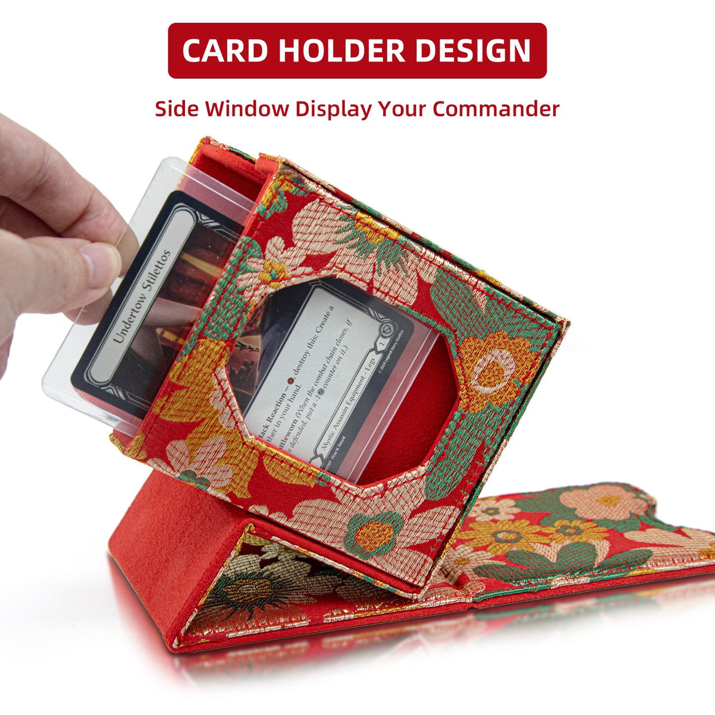 Sanseking Magic Commander Deck Box for MTG Trading Card Storage Box fits 100+ Double Sleeved Card Soft Satin Deck Boxes with Commander Display Window Magic Gift for FaB EDH Commander DND(Red)