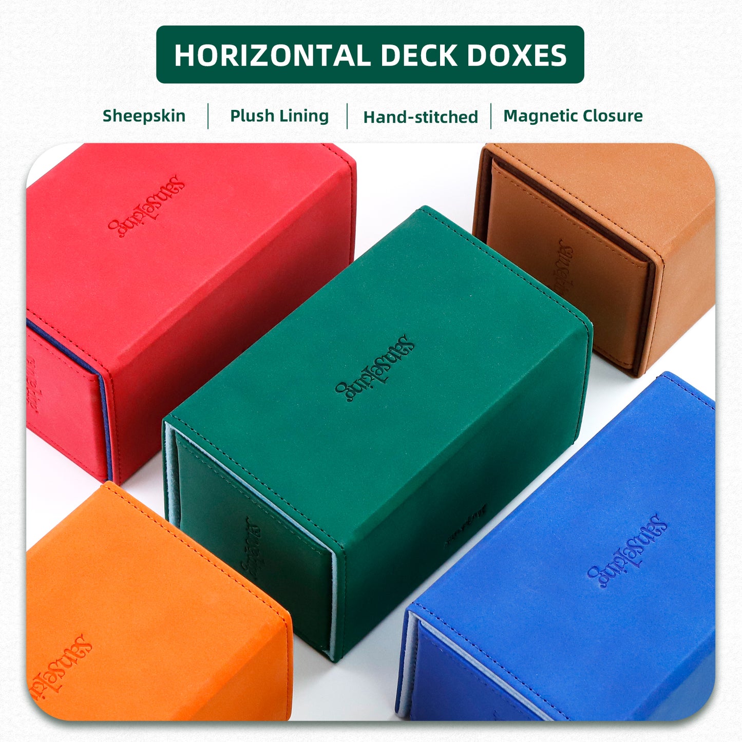 TCG Commander Deck Box with Dice Tray Lamb Leather (Green)
