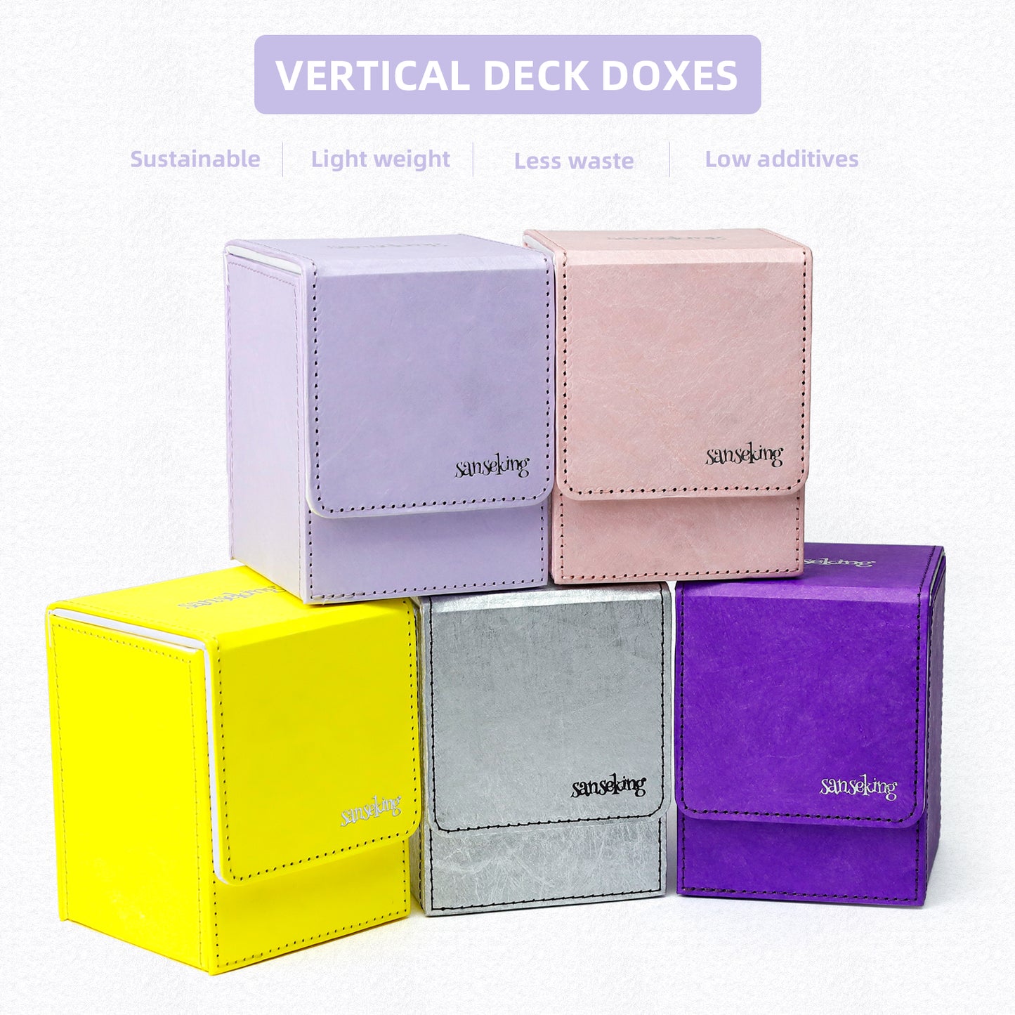 Sanseking Magic Card Deck Box for MTG Single Deck Card Box fits 100+ TCG Sleeved Cards Tyvek® Paper Card Box Top Loading Card Boxes Magic Gift for MTG TCG CCG (Vertical,Light Purple)