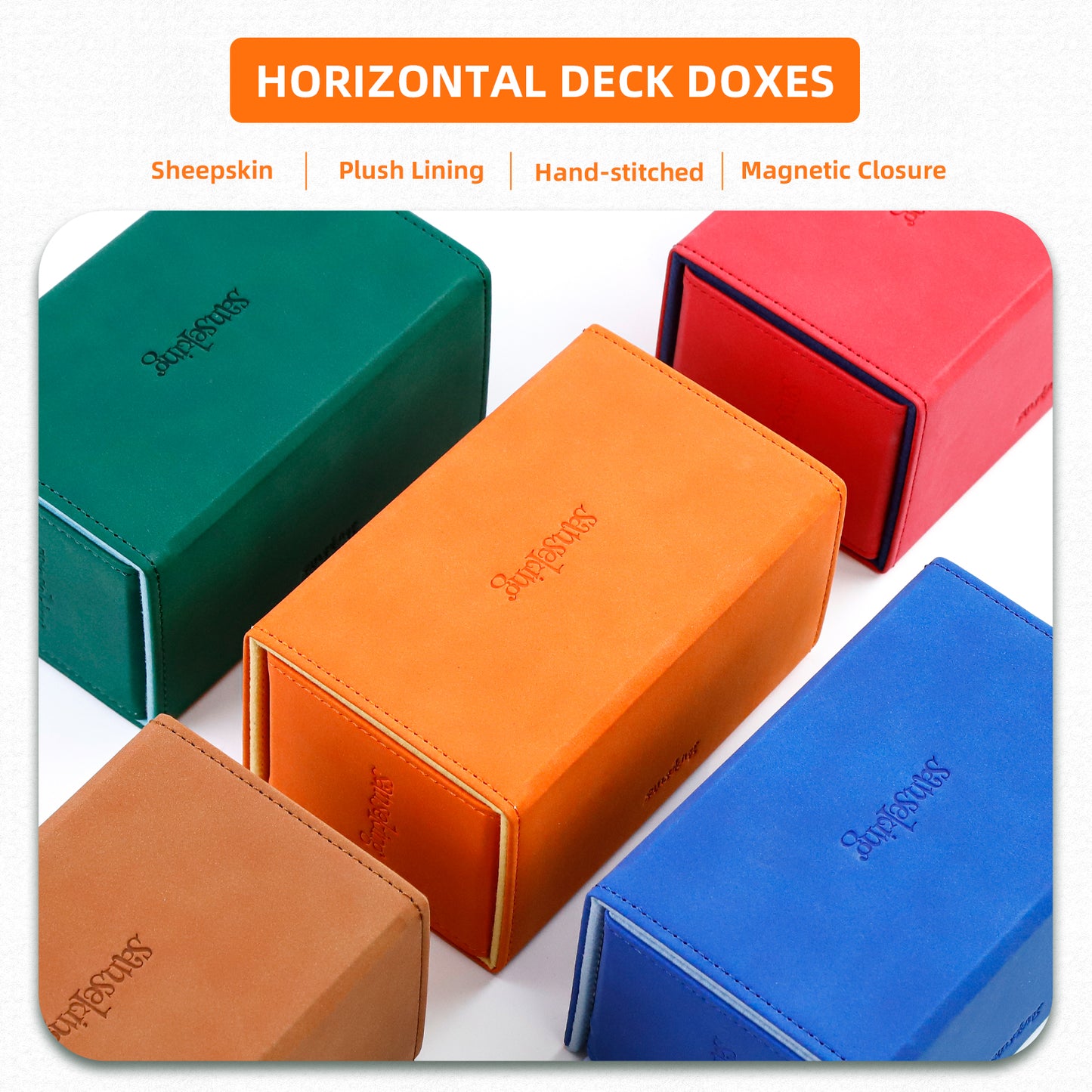 Sanseking TCG Commander Deck Box for MTG Commander Deck Box with Dice Tray Lamb Leather Tcg Deck Box Magic Commander Deck Box for MTG TCG CCG(Orange)