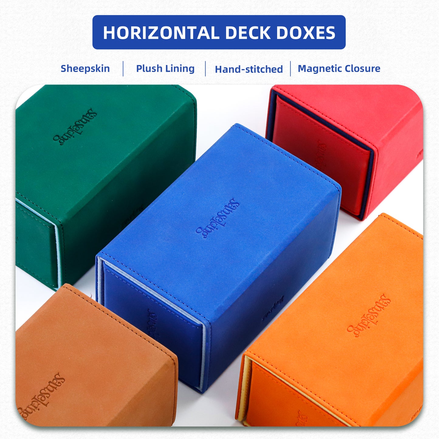 TCG Commander Deck Box with Dice Tray Lamb Leather (Blue)