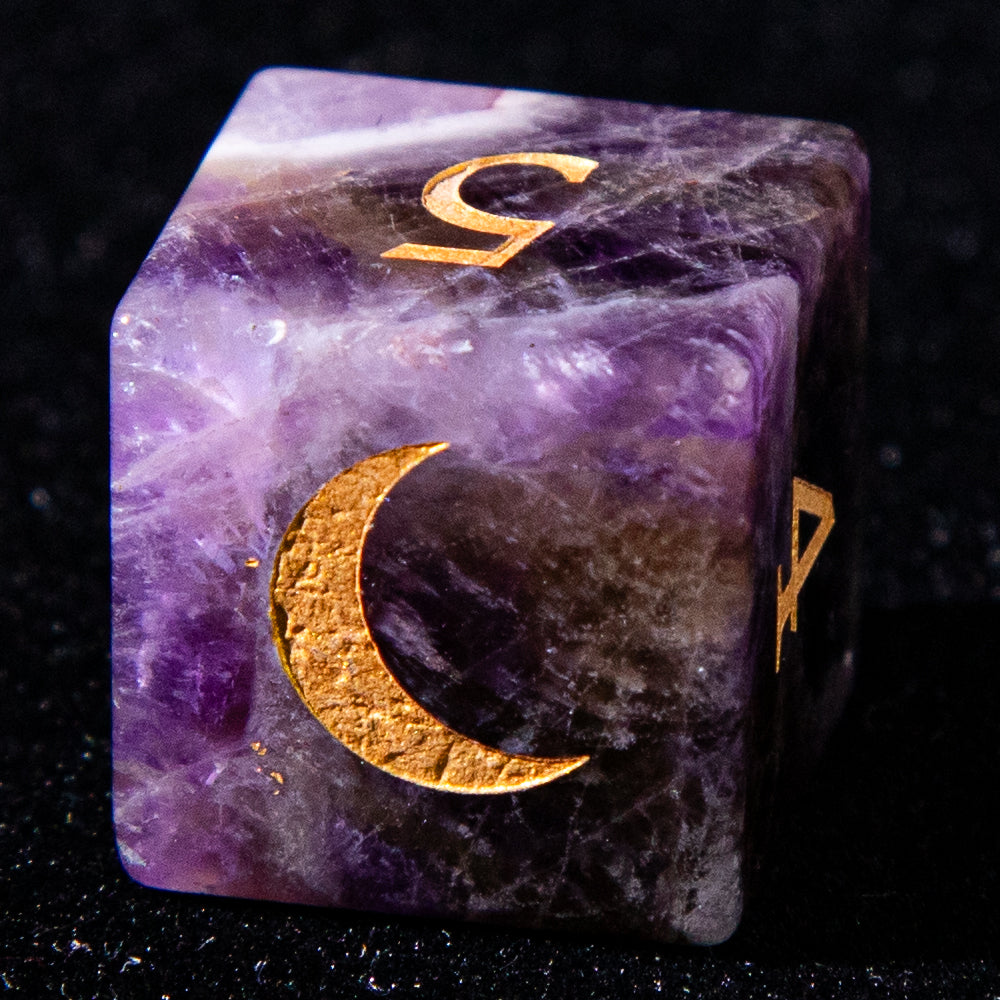 Sanseking D&D Amethyst Gemstone Engraved Dice Set Moon (Purple)