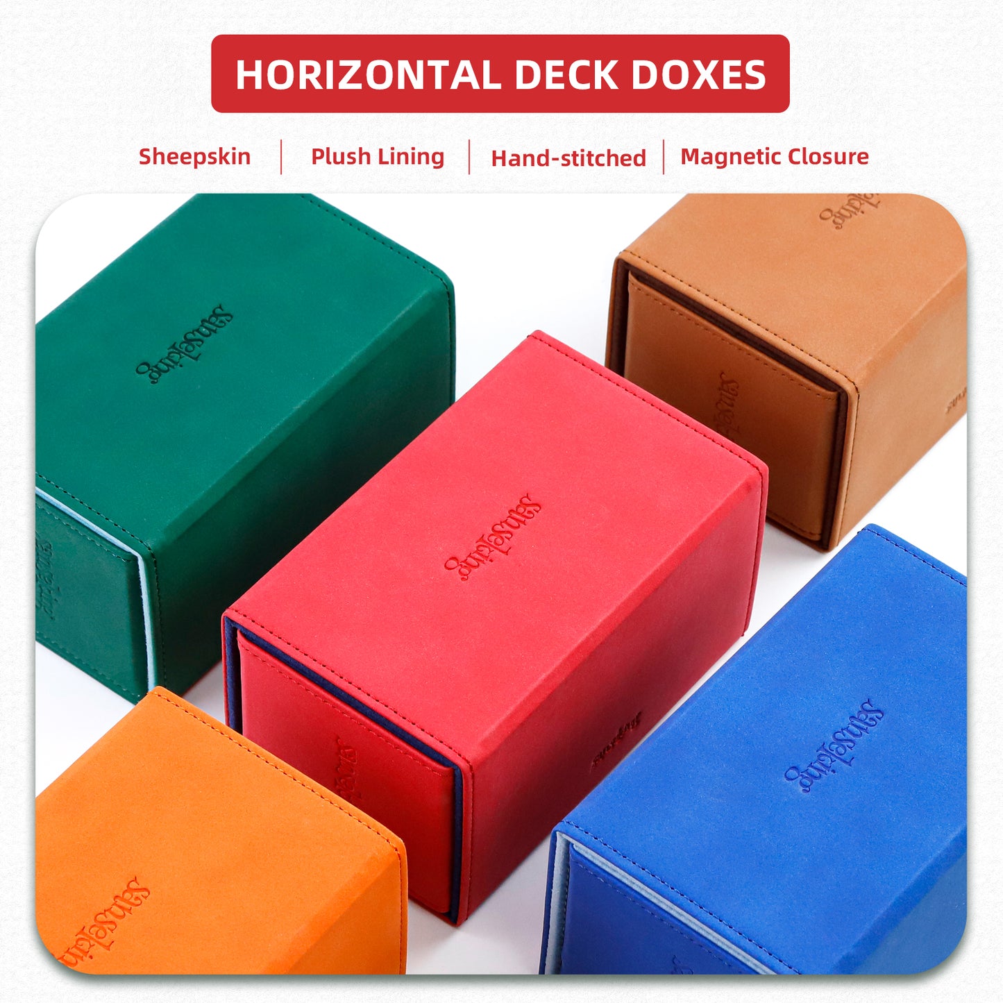 Sanseking TCG Commander Deck Box for MTG Commander Deck Box with Dice Tray Lamb Leather Tcg Deck Box Magic Commander Deck Box for MTG TCG CCG(Red)