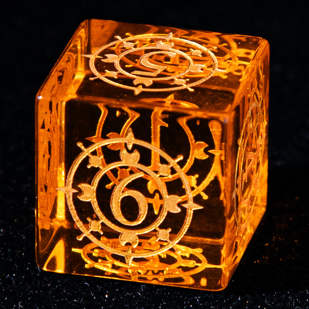 Sanseking D&D Multi-faceted Dichroic Glass Engraved Dice Set Astrology Gold Inked