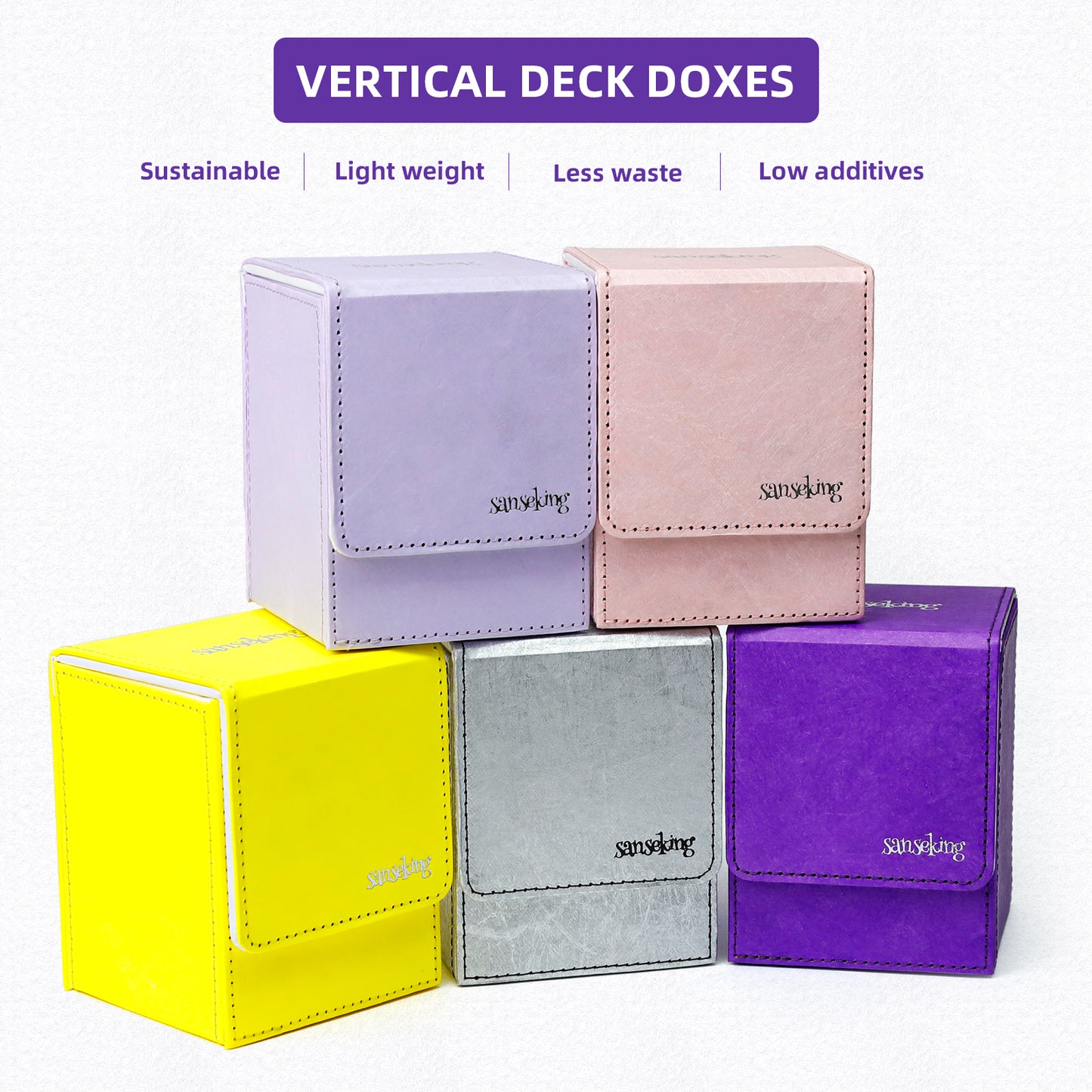 Sanseking Magic Card Deck Box for MTG Single Deck Card Box fits 100+ TCG Sleeved Cards Tyvek® Paper Card Box Top Loading Card Boxes Magic Gift for MTG TCG CCG (Vertical,Purple)