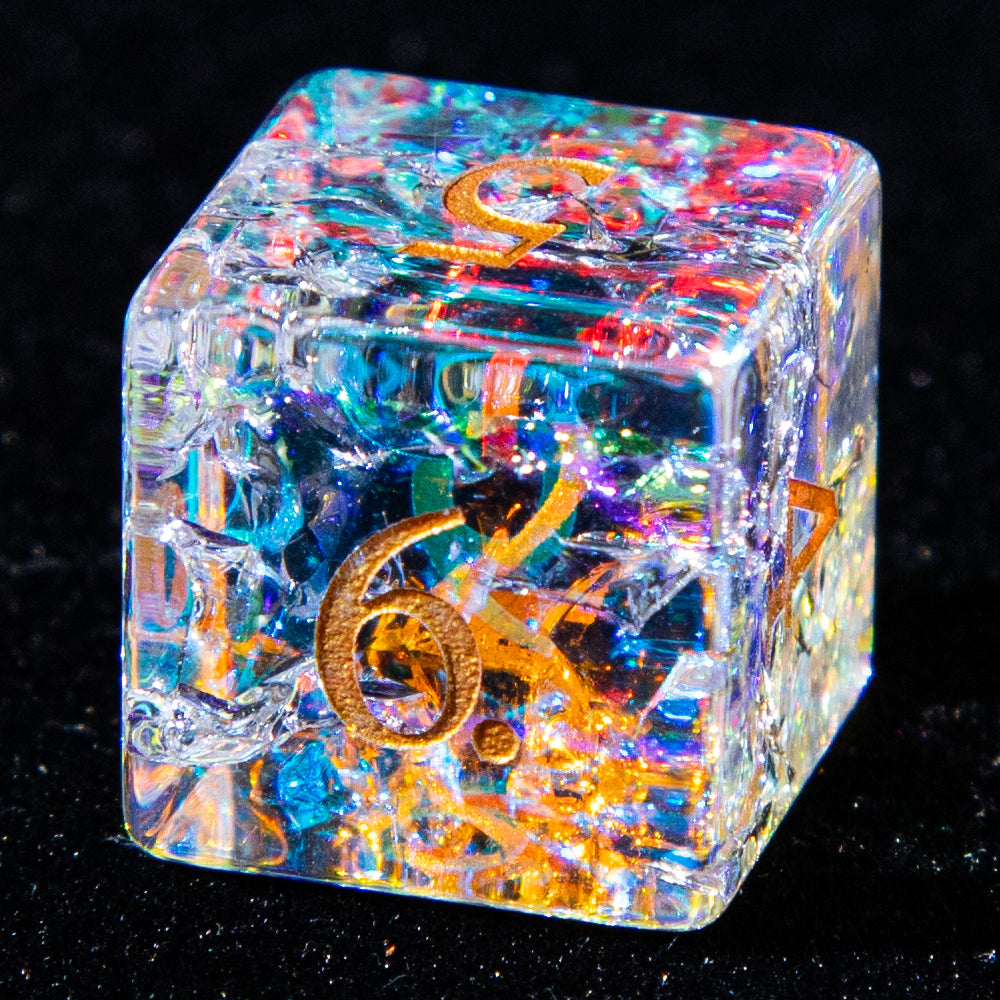 Sanseking D&D Multi-faceted Prism Glass Gemstone Engraved Dice Set (Colour)