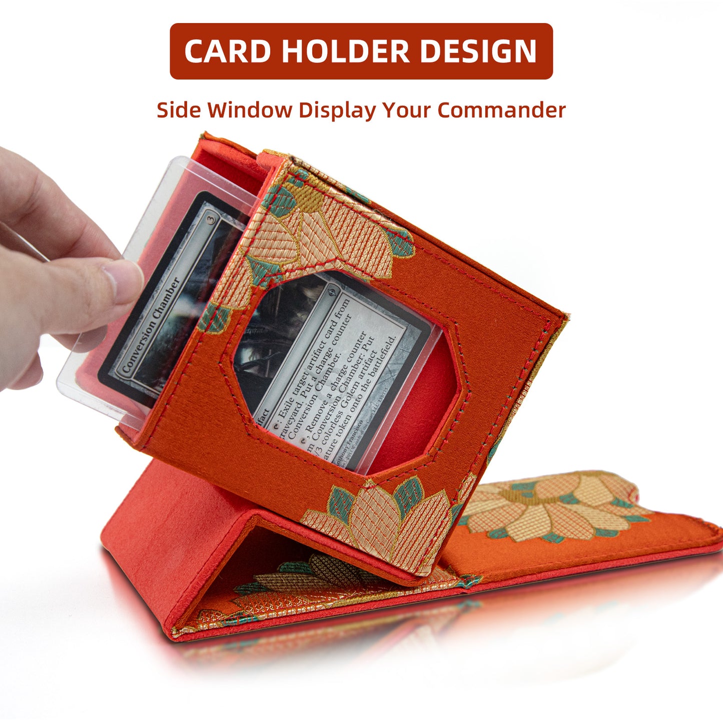 Sanseking Magic Commander Deck Box for MTG Trading Card Storage Box fits 100+ Double Sleeved Card Soft Satin Deck Boxes with Commander Display Window Magic Gift for FaB EDH Commander DND(Orange)