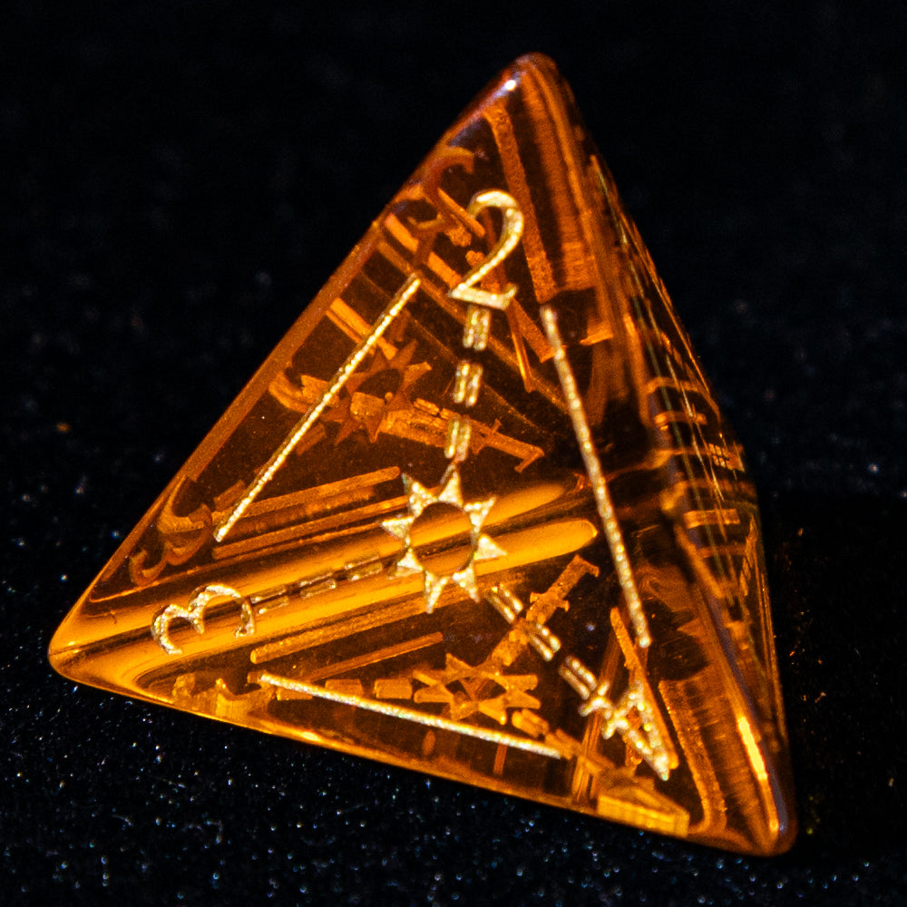 Sanseking D&D Multi-faceted Dichroic Glass Engraved Dice Set Astrology Gold Inked