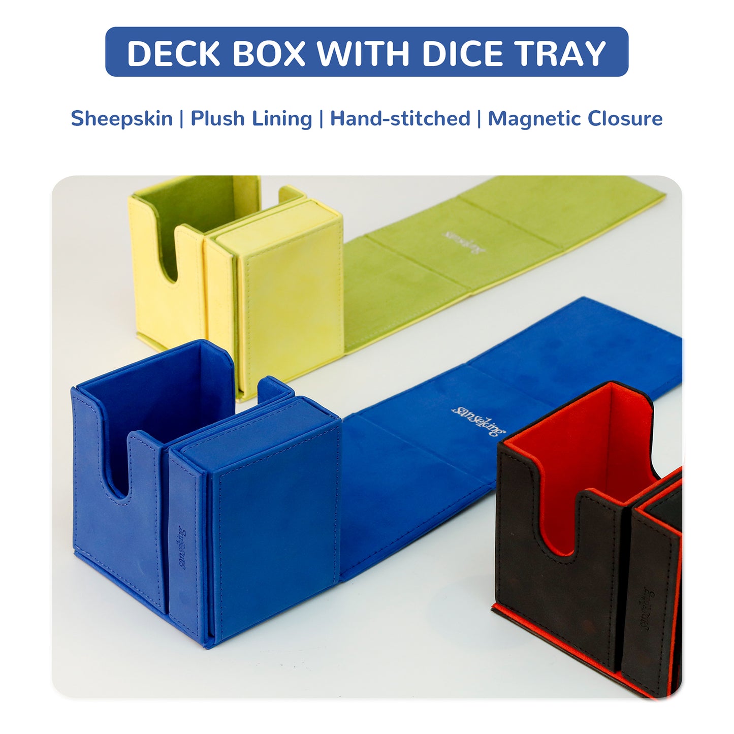 TCG Commander Deck Box with Dice Tray Lamb Leather (Klein Blue)