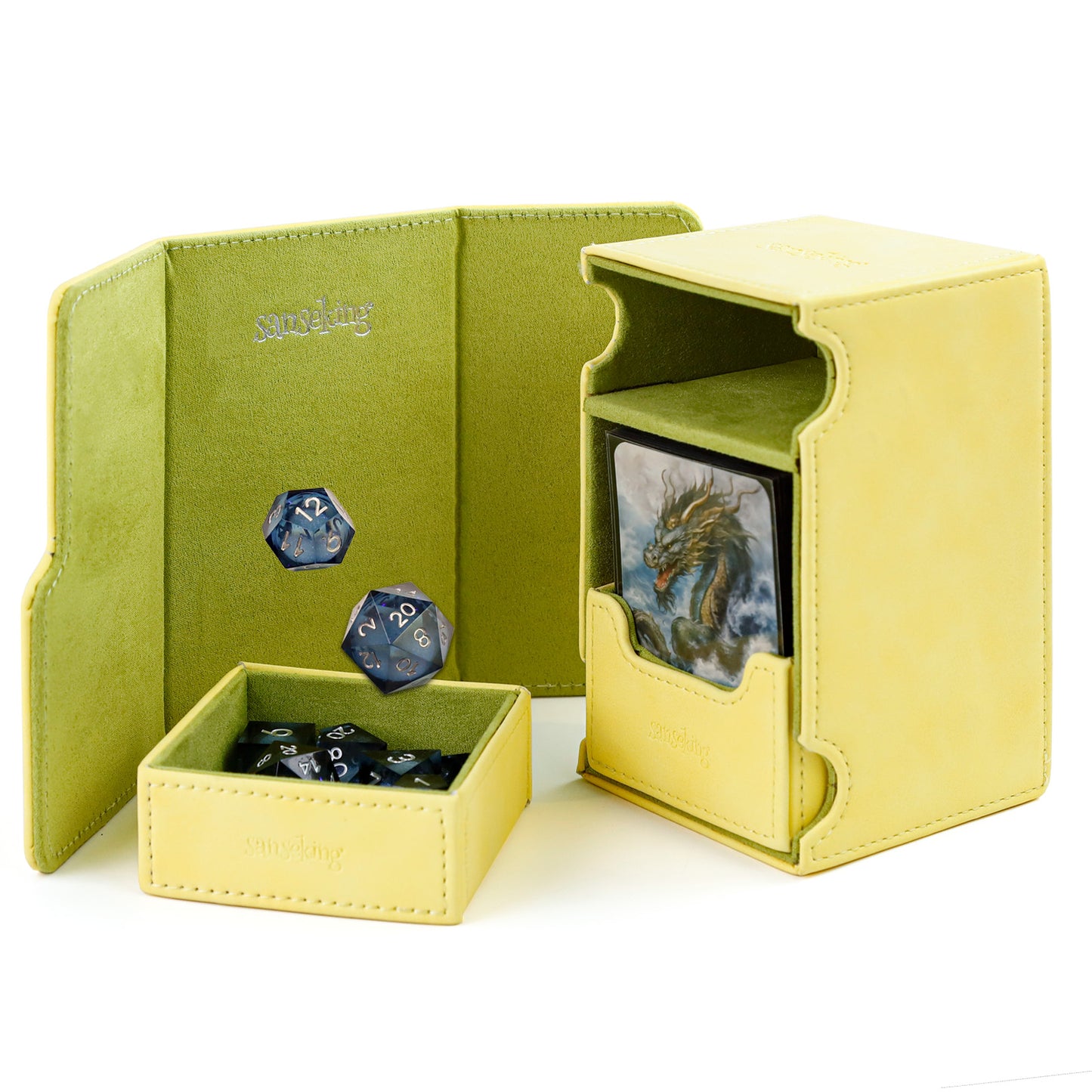 TCG Commander Deck Box with Dice Tray Lamb Leather (Yellow)